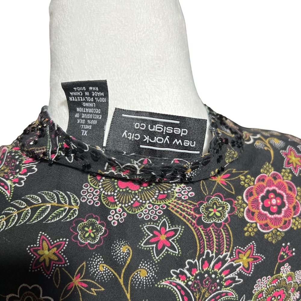 New York & Company Silk Babydoll Floral Paisley Beaded Peplum Blouse Boho Top XL - Picture 5 of 7